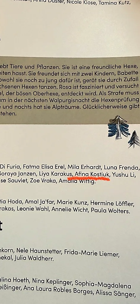 Offizielles Programm Die Hexe Rosa — Afina Kostiuk in der Gruppe Blumen, Ballettschule Evi Ritter